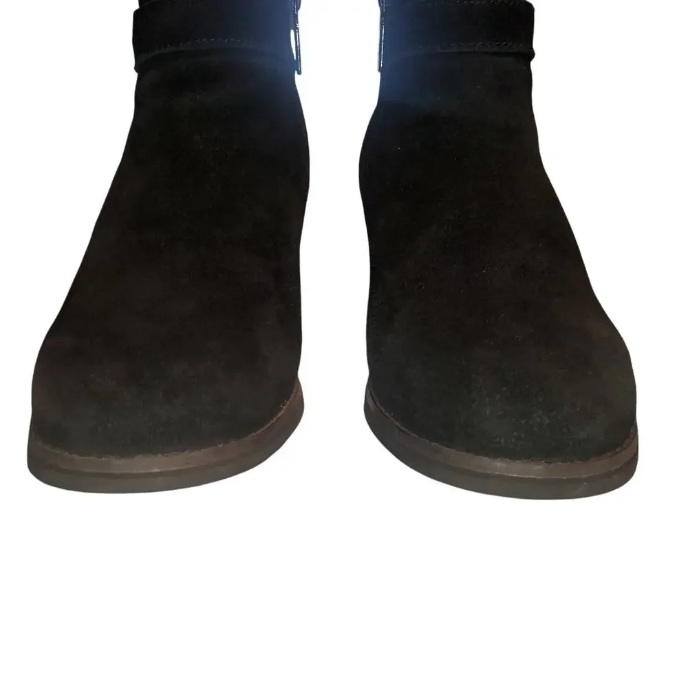 Blondo Size 7 Luca Waterproof Black Suede Leather Harness Strap Booties Biker